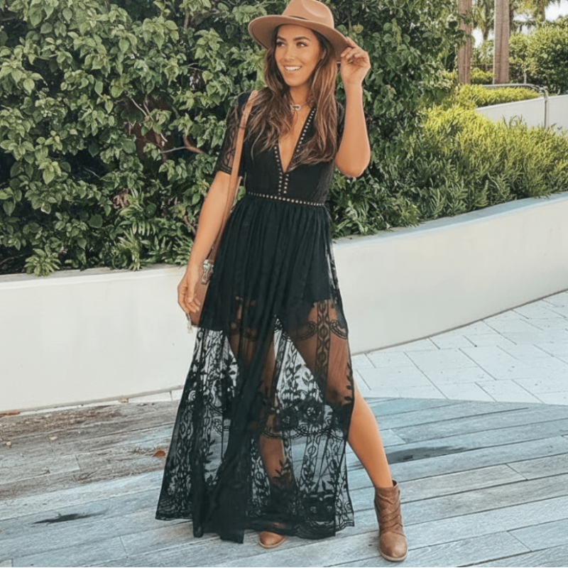 Boho Beach Hut Black Boho Dress, Summer Dress, Maxi Dress Boho Black Maxi Dress Black / S