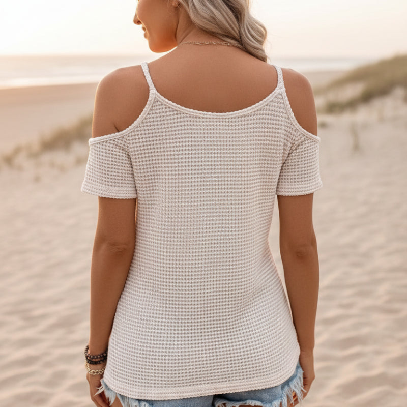 Boho Beach Hut Blouse, Short Sleeve Top, Crochet Shirt Boho Off Shoulder Crochet Knit Top
