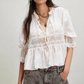 Boho Beach Hut Blouses & Shirts Lace Frilly Boho Babydoll Blouse White / S
