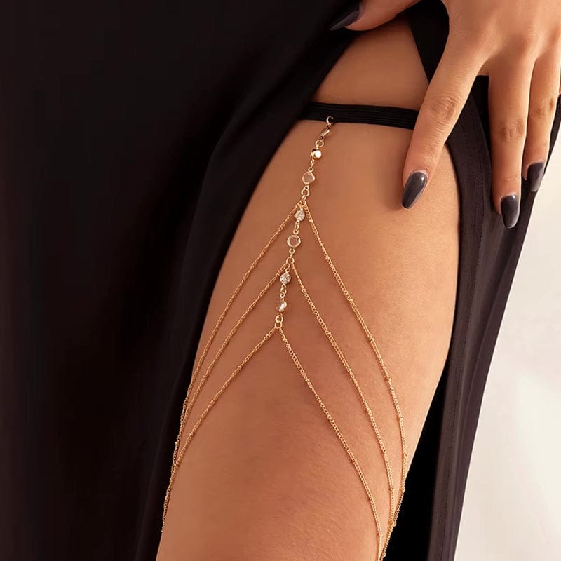 Boho Beach Hut Body Jewelry, Leg Jewelry, Thigh Jewelry, Beach Jewelry Boho Rhinestone Thigh Chain Body Jewelry Gold / One Size