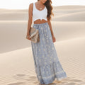 Boho Beach Hut Boho Skirt, Maxi Skirt Boho Floral Print Maxi Skirt Light Blue / S