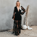 Boho Beach Hut Dresses, Maxi Dress, Black Dress, Lace Dress, Tulle Dress, Long Dress, Funeral Dress, Church Dress Black Boho Lace Maxi Dress Black / S