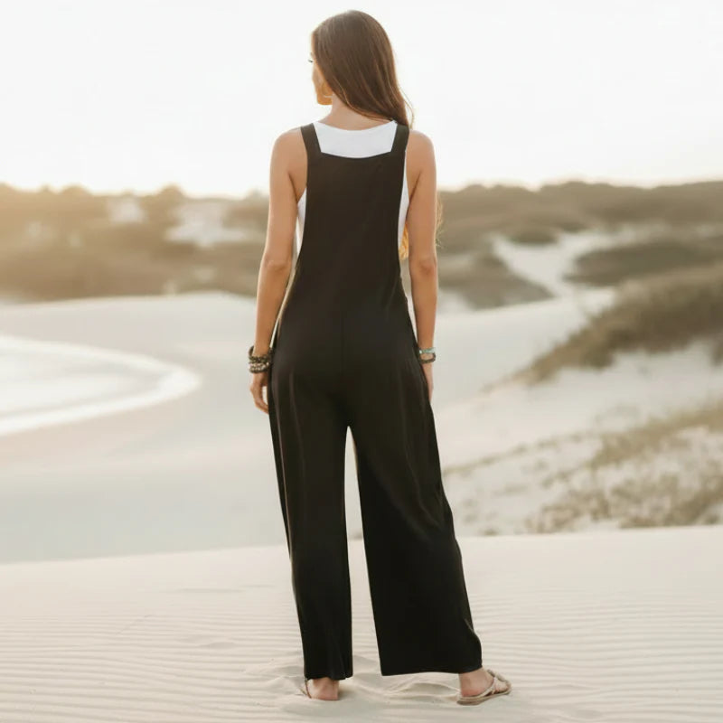 Boho Beach Hut Overalls, Jumpsuit Boho Casual Flare Leg Jumpsuit Overalls