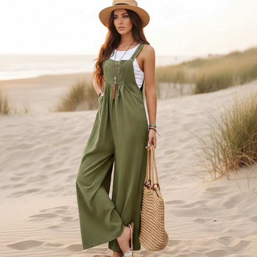 Boho Beach Hut Overalls, Jumpsuit Boho Casual Flare Leg Jumpsuit Overalls Army Green / S