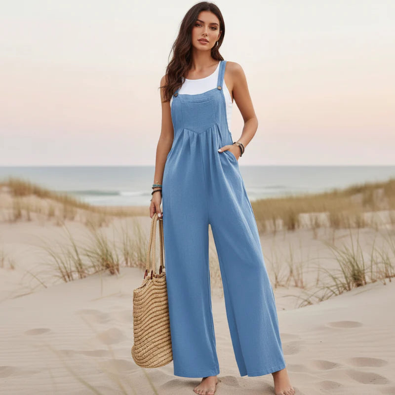 Boho Beach Hut Overalls, Jumpsuit Boho Casual Flare Leg Jumpsuit Overalls Blue / S