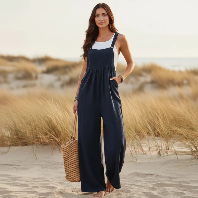 Boho Beach Hut Overalls, Jumpsuit Boho Casual Flare Leg Jumpsuit Overalls Dark Blue / S