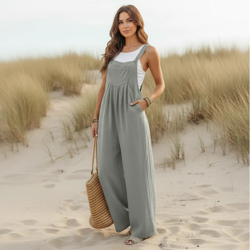 Boho Beach Hut Overalls, Jumpsuit Boho Casual Flare Leg Jumpsuit Overalls Gray / S