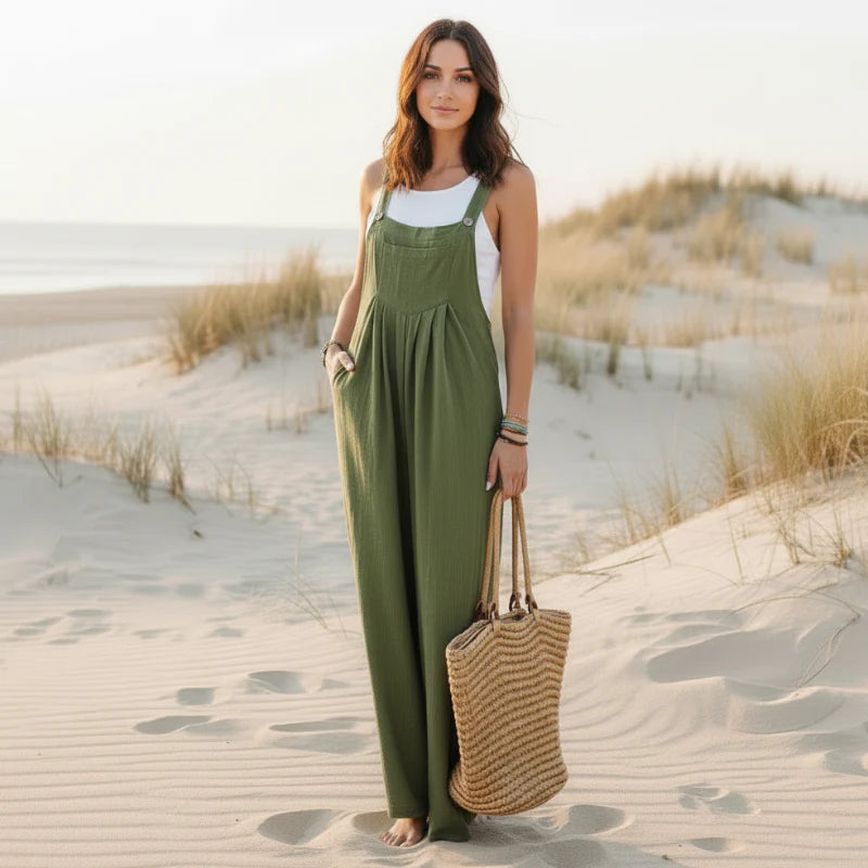 Boho Beach Hut Overalls, Jumpsuit Boho Casual Flare Leg Jumpsuit Overalls Green / S