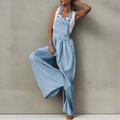 Boho Beach Hut Overalls, Jumpsuit Vintage Boho Denim Wide Leg Overalls Light Blue / S