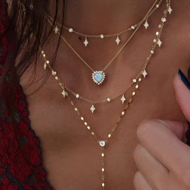 Boho Beach Hut Pendant Necklaces, Gold Necklace, Multi-layered Necklace, Choker Necklace Boho Vintage Gold Crystal Heart & Star Pendant Necklace Gold / One Size