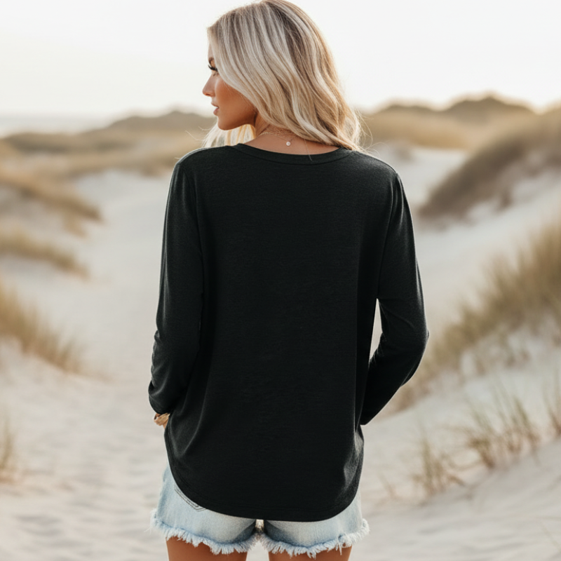 Boho Beach Hut T-Shirts, Long Sleeve Shirt, Plus size long sleeve Casual Long Sleeve Shirt with Pocket