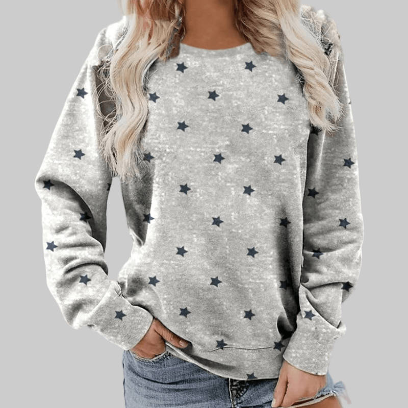 Boho Beach Hut T-Shirts, Long Sleeve Shirt Star Print Long Sleeve Shirt Gray / S