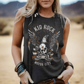 Boho Beach Hut T-Shirts, Short Sleeve Shirt, Printed Top, Tank Top, Sleeveless Shirt Vintage Retro Rock n Roll Graphic Tank Top Dark Gray / S