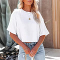 Boho Beach Hut T-Shirts, Tops, Short Sleeve Shirt, Crop Top Boho Solid Color Crop T-Shirt White / S