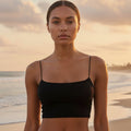 Boho Beach Hut Tank Top, Sleeveless Shirt, Crop Top, Cami Top Solid Spaghetti Strap Crop Cami Black / S