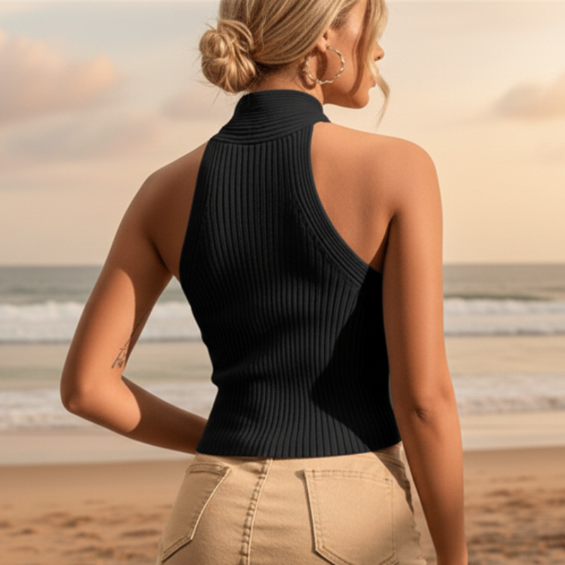 Boho Beach Hut Tank Top, Sleeveless Shirt, Crop Top Criss Cross Halter Ribbed Crop Top