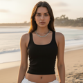 Boho Beach Hut Tank Top, Sleeveless Shirt, Crop Top Square Neck Ribbed Crop Tank Black / M