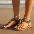 Boho Beach Hut Women's Footwear, flip flops, summer sandals, sandals, flat shoes, beach shoes Bohemian Flat Sandals Brown / 5