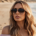 Boho Beach Hut Women's Sunglasses, Aviator Sunglasses, Aviators Designer Aviator Sunglasses Black Gray / One Size
